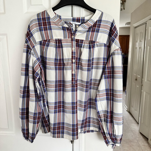 every moment Tops - Every Moment Women's L  Plaid Popover Blouse Tunic Relaxed Fit Boho Shirt Top